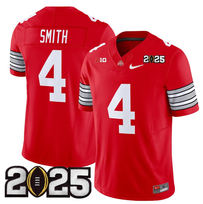 Men Ohio State Buckeyes #4 Jeremiah Smith Red 2025 CFP Final Patch F.U.S.E. Vapor Limited Stitched NCAA Jersey->ncaa teams->NCAA Jersey